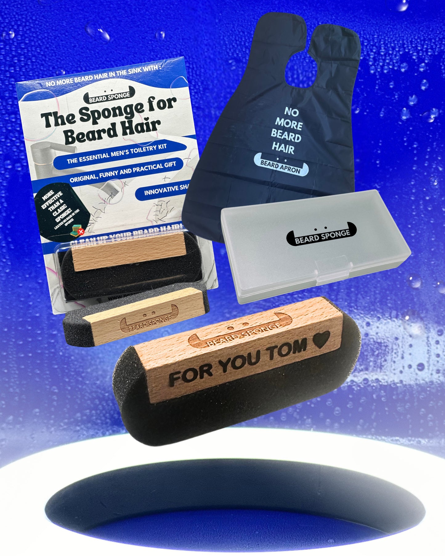 Kit cadeau drôle anti-poils de barbe : 1 Custom BeardSponge + 1 Travel Box + 1 BeardApron - Beard Sponge