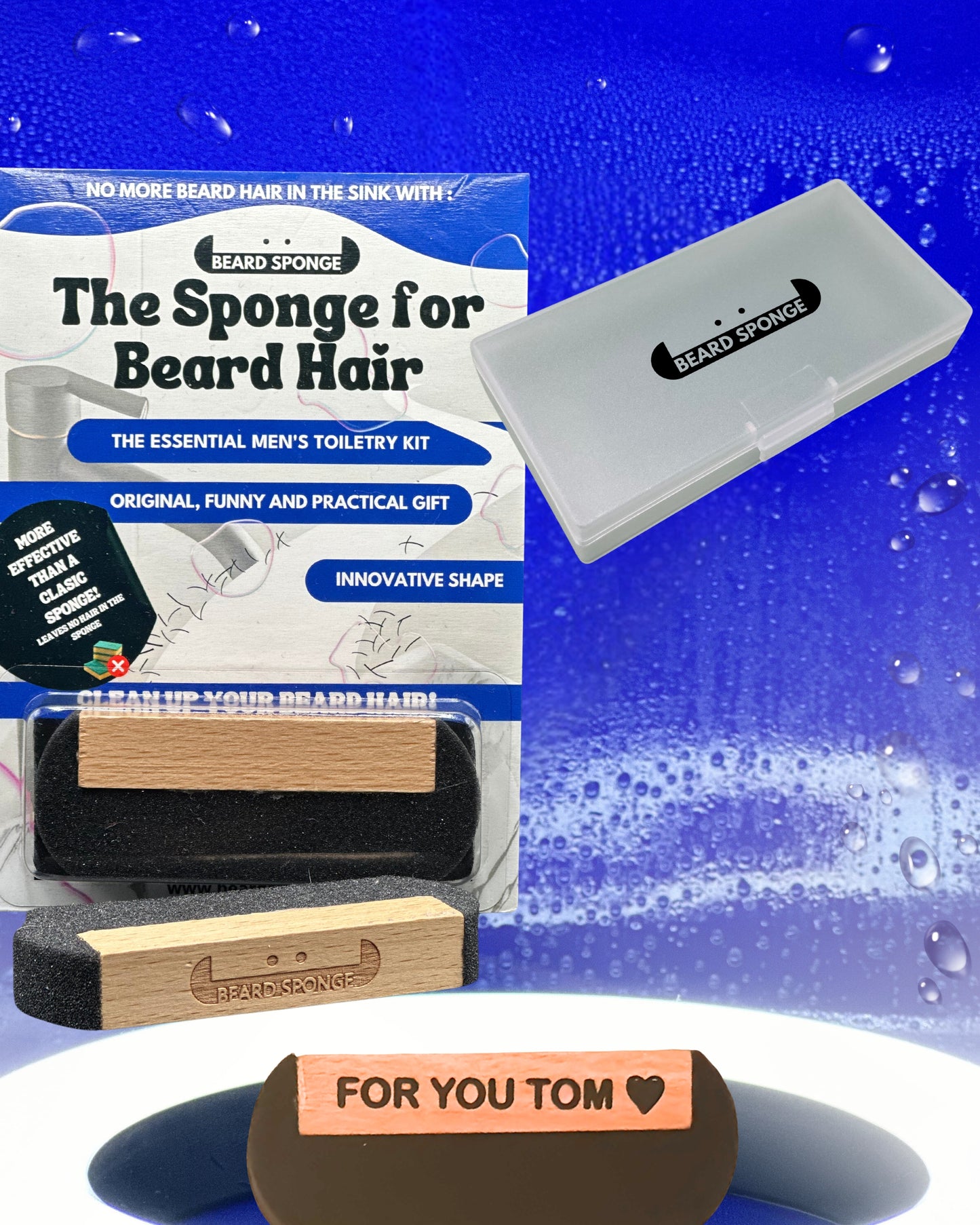 KIT : 1 BEARDSPONGE 1 TRAVEL BOX 1 ENGRAVING